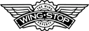The Wingstop logo features stylized wings extending from a gear-shaped emblem, reminiscent of a grease interceptor for restaurants. The words "THE WING EXPERTS" are inside the gear, and "WING•STOP" appears in bold letters across the center.