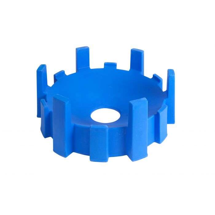 The HA-70/95 Hanging Assembly is a blue plastic circular part with evenly spaced vertical rectangular protrusions and a central hole, likely used as a spacer or alignment tool in assembling grease interceptors for restaurants.